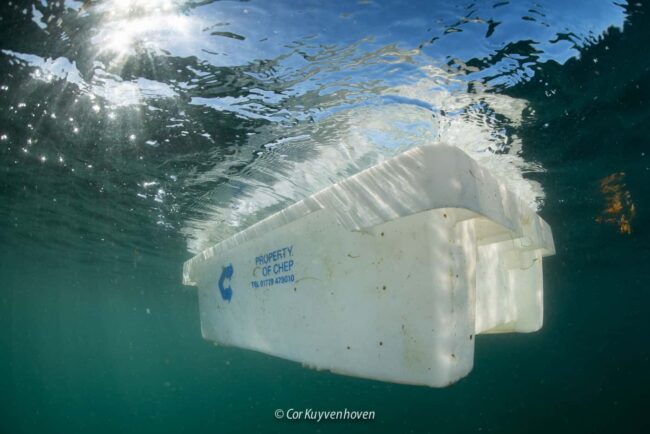 Plastic krat in de Noordzee.